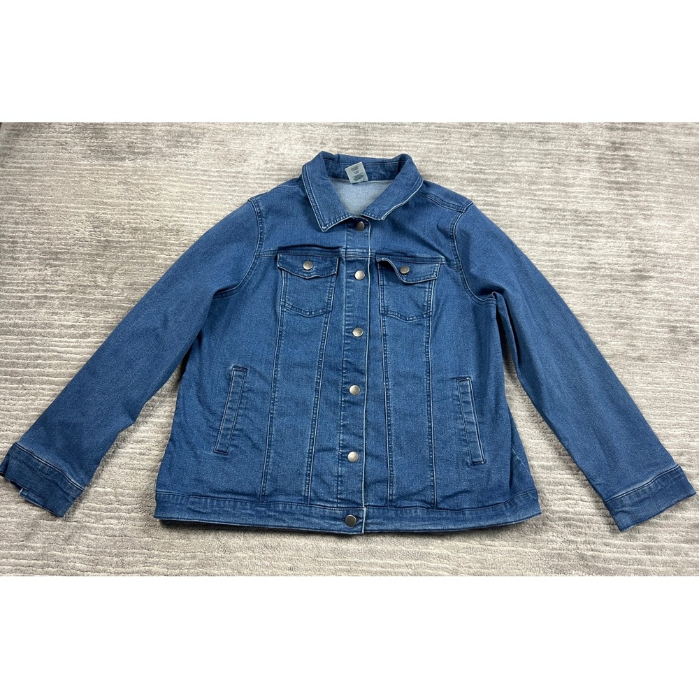 Blair Denim Jacket Womens L Blue Medium Wash Stretch Trucker Button Front